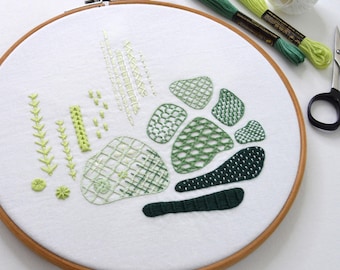Couched, Filling + Woven Stitches, an embroidery sampler pattern to learn new stitches