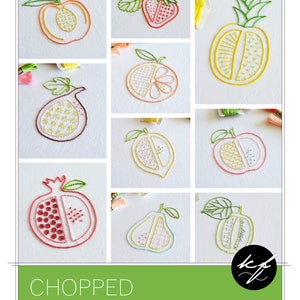 Chopped Fruit, 10 juicy designs in one PDF embroidery pattern image 2