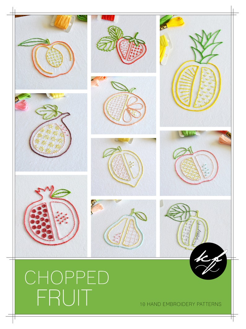 Chopped Fruit, 10 juicy designs in one PDF embroidery pattern image 2
