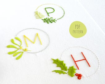 Patrón de bordado de monogramas navideños de 3 alfabetos festivos para personalizar las fiestas