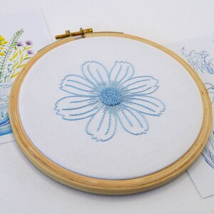 Blue Flora hand embroidery pattern for 4 fresh and contemporary flower designs image 3