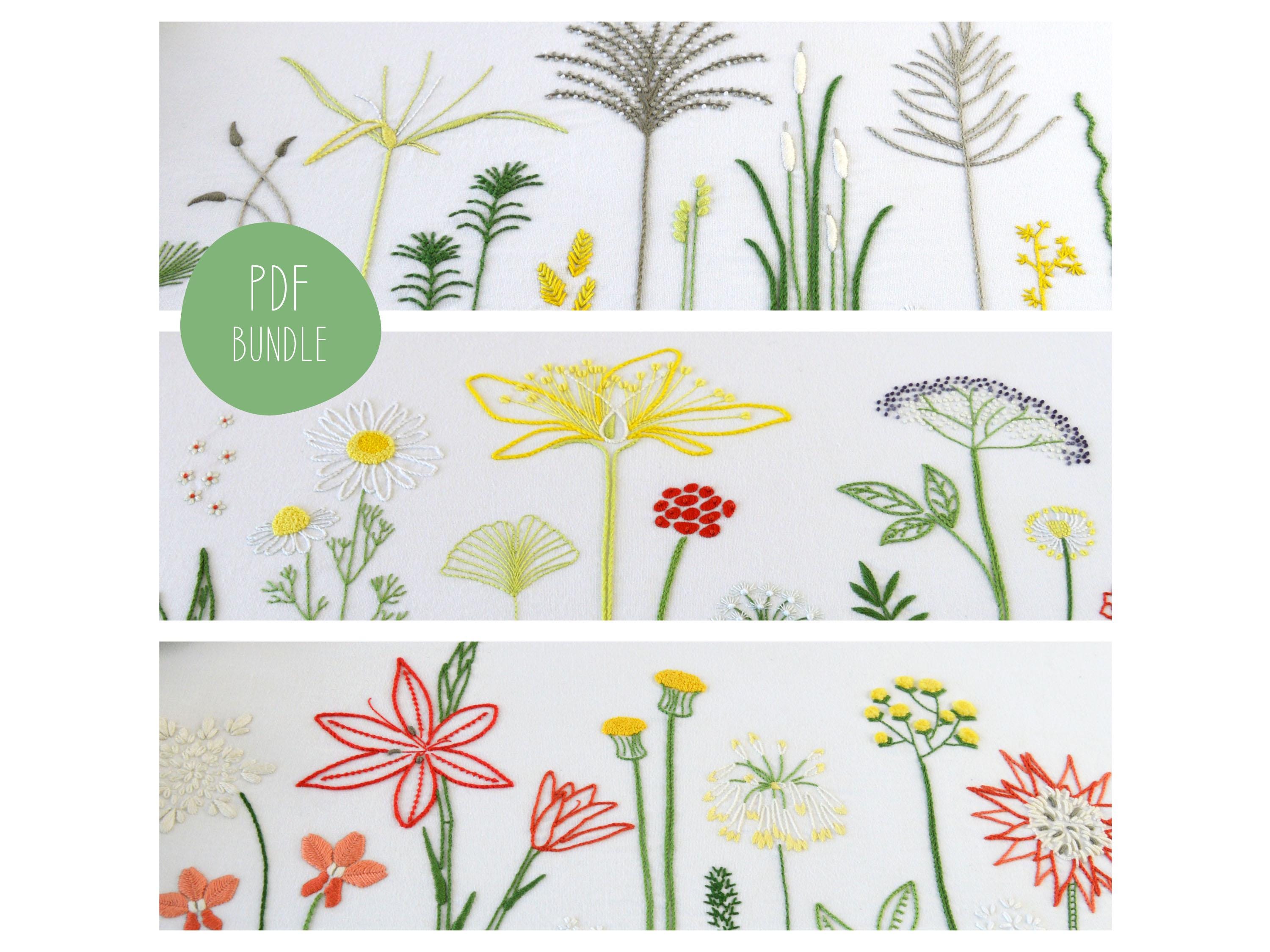 Wild Country, 3 embroidery patterns for flowers, reeds and herbs from the prairies and meadows of the countryside