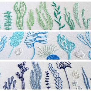 Wild Ocean, 3 coastal embroidery patterns for coral, kelp and seagrass from under the sea