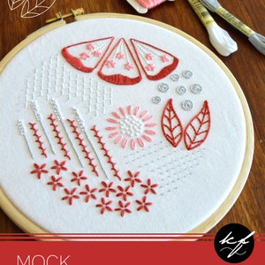 Mock Redwork hand embroidery pattern, a modern design filled with interesting stitches image 2