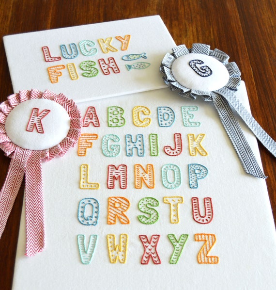 Lucky Fish Lettering Rosettes Hand Embroidery Pattern Modern Embroidery Alphabet Sewing Pattern Embroidery Patterns Pdf Pattern - 