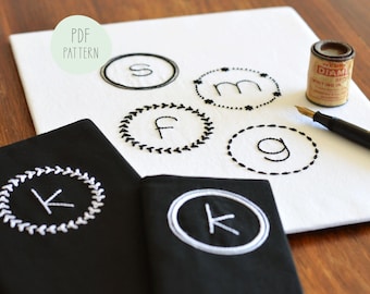 Daisy Chain Monograms hand embroidery pattern. Full alphabets of 26 letters each in four different styles (PDF pattern)