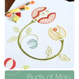 Buds of May hand embroidery pattern, an elegant modern botanical design image 2