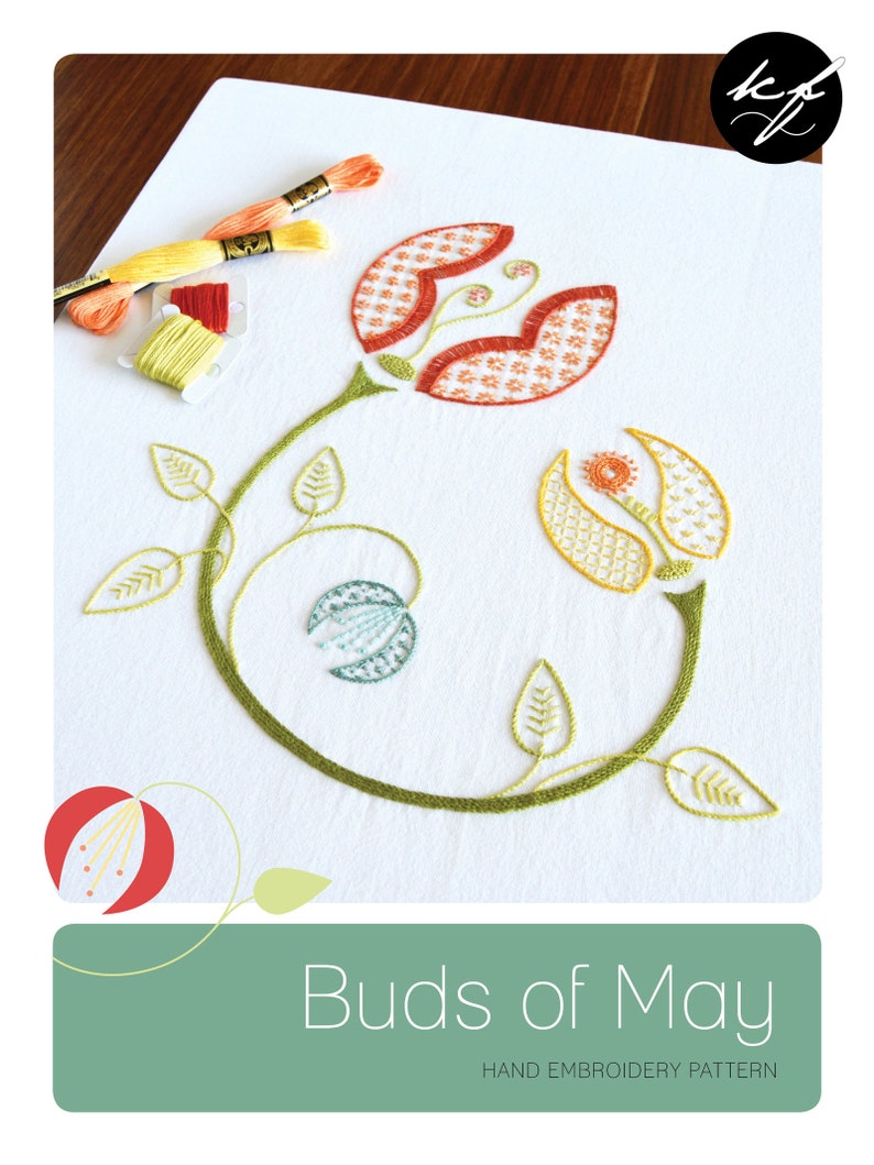 Buds of May hand embroidery pattern, an elegant modern botanical design image 2