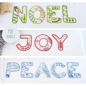 Good Will, 3 seasonal embroidery patterns for noel, peace and joy during the holidays and at Christmas