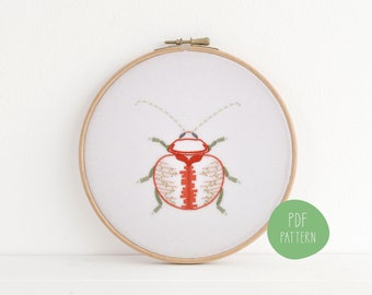 Beetle V hand embroidery pattern for a lifelike bug insect