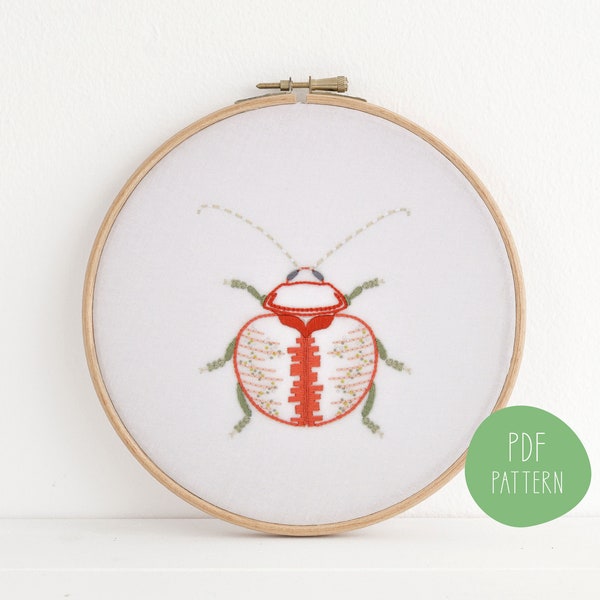 Beetle V hand embroidery pattern for a lifelike bug insect