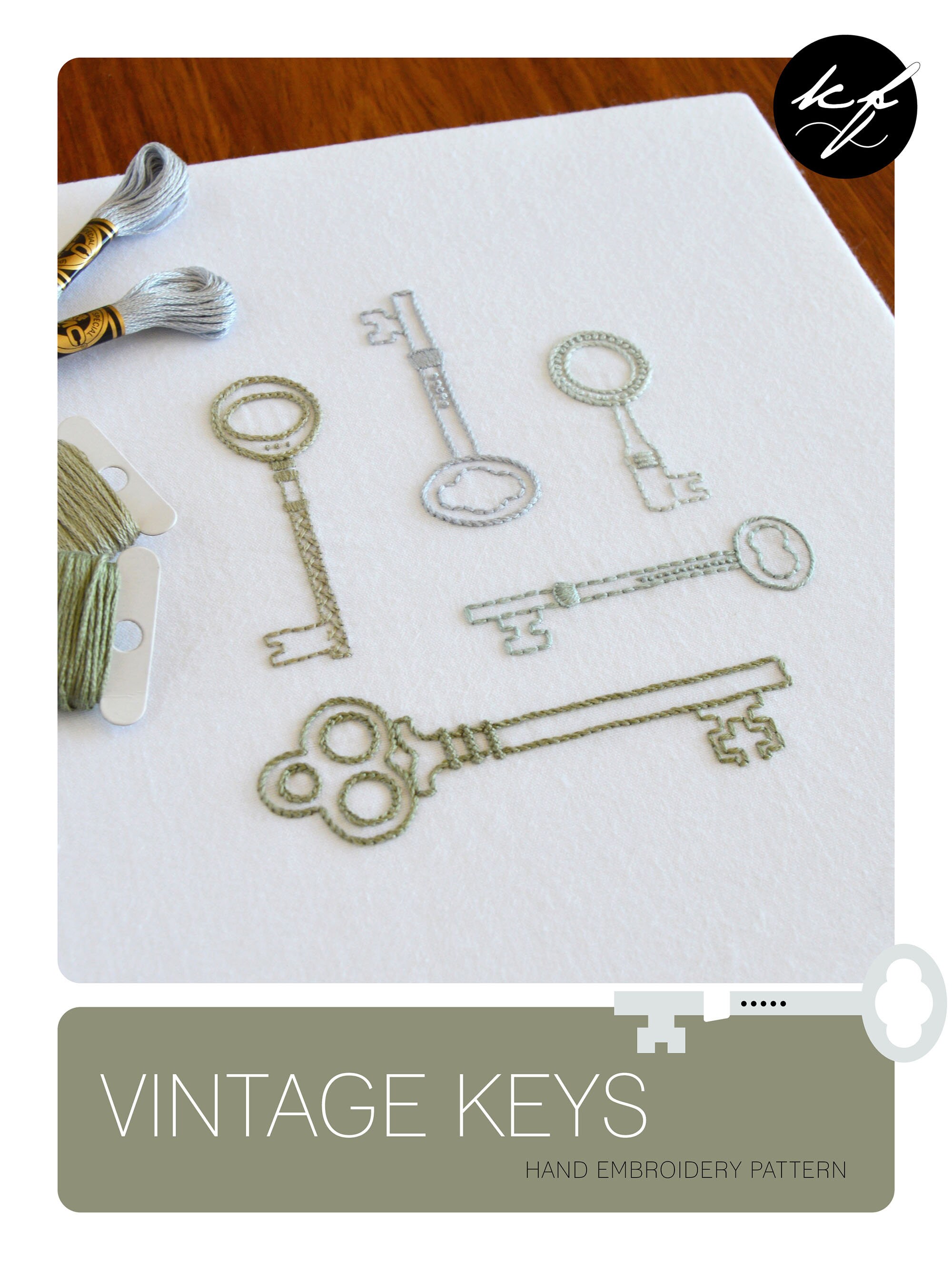 Vintage Keys Hand Embroidery Pattern for a Set of Five Antique Keys ...