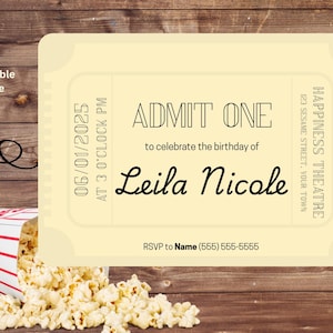 Movie Ticket Birthday Invitation - Digital Download