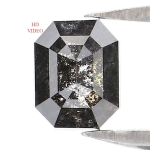 0.83 CT 天然ルースエメラルドシェイプダイヤモンド ソルトアンドペッパーエメラルドシェイプダイヤモンド 5.20 MM ブラックグレーカラーエメラルドローズカットダイヤモンド LQ7414