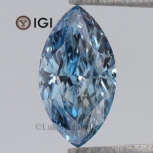 1.11 CT IGI Certified Marquise Modified Brilliant Cut Fancy Vivid Greenish Blue Color SI1 Clarity Diamond CVD Lab Created Diamond L3227