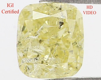 IGI Certified Natural Loose Cushion Modified Brilliant Cut Diamond Natural Fancy Yellow Color Diamond, Cushion Shape Diamond 0.56 CT KDL7701