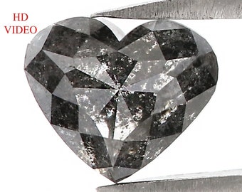 1.39 Ct Natural Loose Heart Shape Diamond Salt And Pepper Diamond 6.20 MM Natural Diamond Black Grey Color Heart Rose Cut Diamond LQ3038