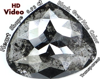 0.93 Cts Natural Loose Diamond Rose Cut Heart Shape Black Grey Nas Color L4597