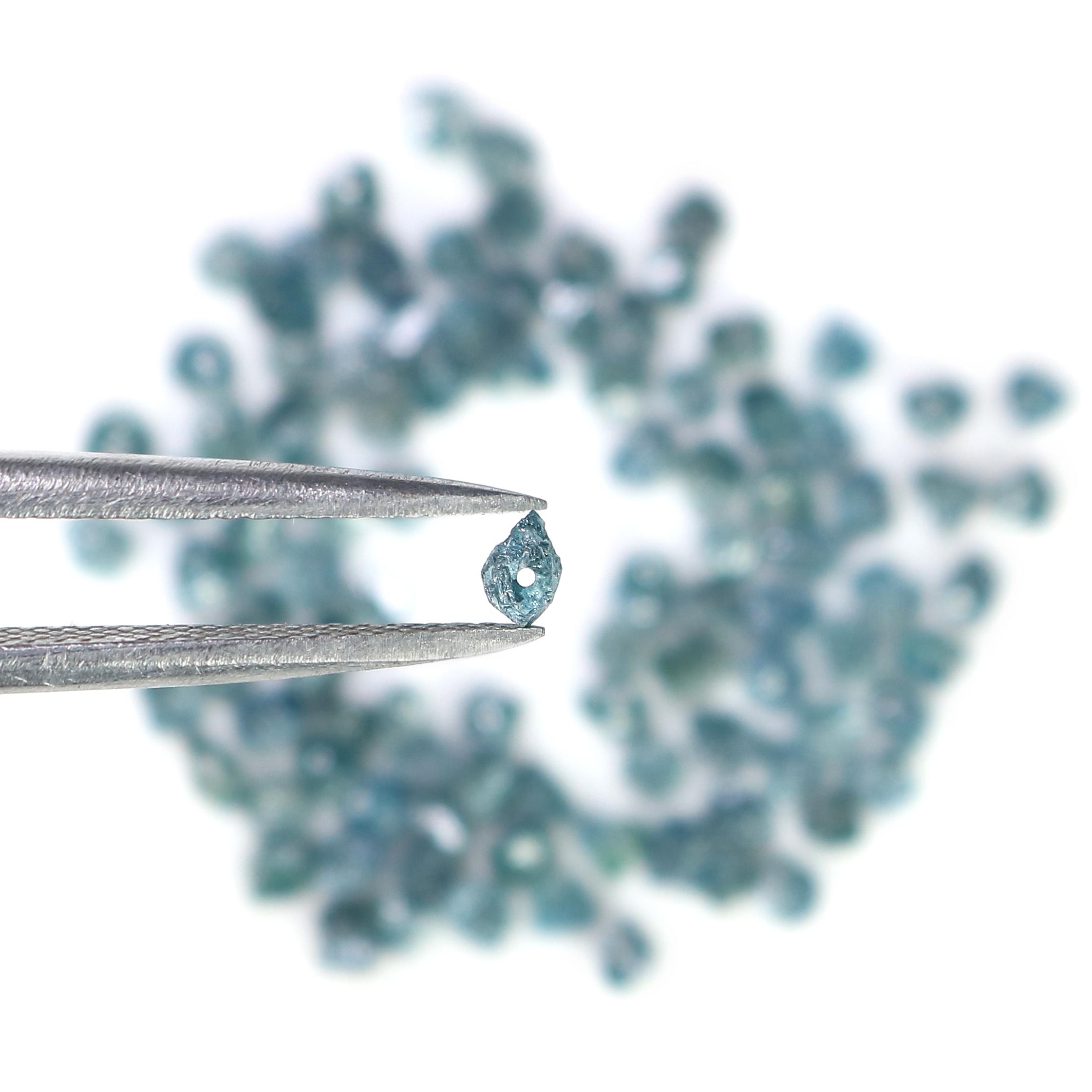 20 Perles De Diamant Brut Bleu Naturel - 2.06 Carats Total - Non Taillées, Pour Création Bijoux