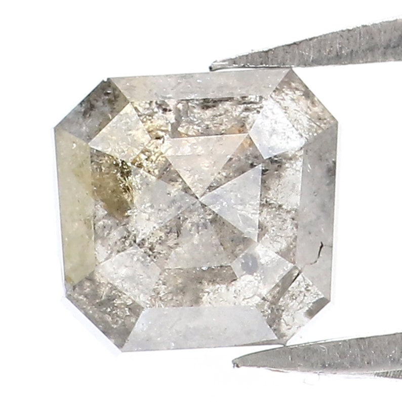 Natural Loose Radiant Salt And Pepper Diamond Grey Color 0.97 CT 5.60 MM Radiant Shape Rose Cut Diamond KR723