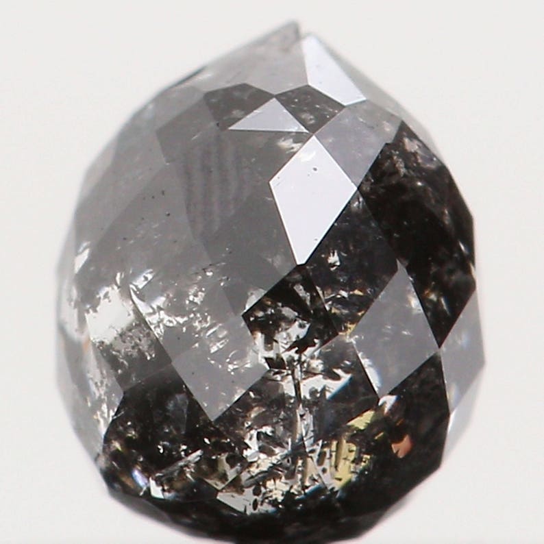 Natural Loose Diamond Drop Black Grey Salt And Pepper Color I1 Clarity 4.60 MM 0.56 Ct L5679