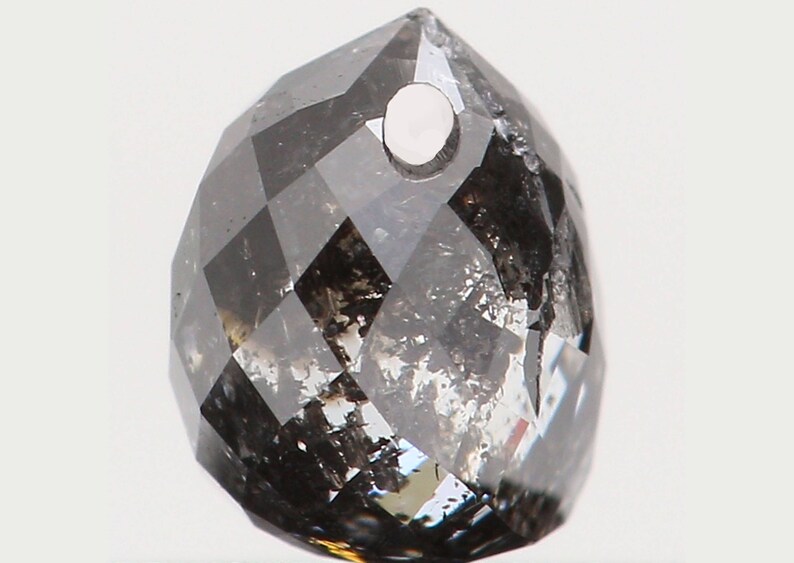 Natural Loose Diamond Drop Black Grey Salt And Pepper Color I1 Clarity 4.60 MM 0.56 Ct L5679