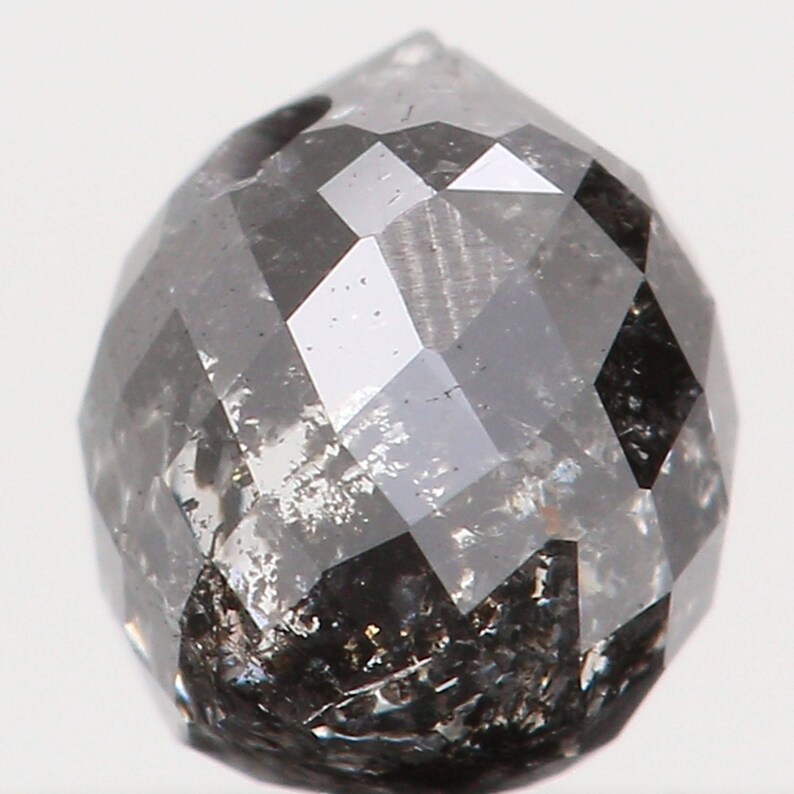 Natural Loose Diamond Drop Black Grey Salt And Pepper Color I1 Clarity 4.60 MM 0.56 Ct L5679