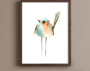 Cute Minimalist Birdie Canvas Wall Print, Bird Watercolor Print, Abstract Bird Painting Wall Decor