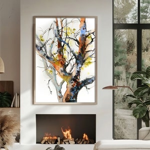Colorful Tree Canvas Print, Trees Watercolor Painting, Nature Wall Decor, Tree Painting, Forest Wall Print, Landscape Print on Canvas