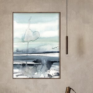 Abstract Sea Landscape Canvas Wall Print, Abstract Nature Painting, Watercolor Print on Canvas, Grey Blue Wall Decor, Extra Large Art Print