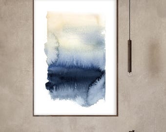 Abstract Blue Landscape Canvas Art Print, Minimalist Nature Wall Decor, Abstract Painting
