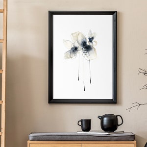 Grey Florals Canvas Art Print, Abstract Flowers Painting, Nature Wall Decor, Botanical Print on Canvas, Neutral Pastel Colors Bedroom Decor