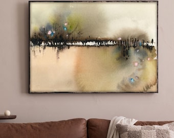 Abstract Landscape Canvas Art Print, Minimalist Landscape Painting, Pastel Colors Watercolor Print Wall Decor