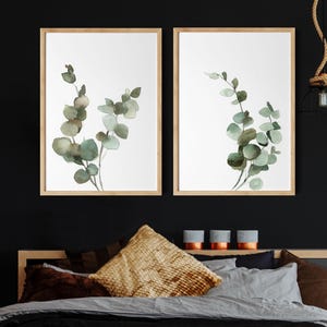Eucalyptus Leaves 2 Canvas Set, Evergreen Wall Decor, Botanical Watercolor Painting Wall Art