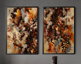 Set of 2 Earthy Abstract Canvas Prints, Abstract Paintings, 2 Canvas Art Prints Set, Terracotta Orange Colors Wall Decor, Eye Catching Art