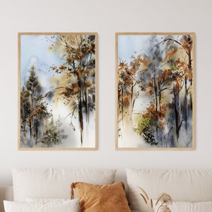 Forest Wall Prints, Nature Landscape Prints, Set of 2 Canvas Prints, Tree Print, Abstract Tree Painting, Canvas Art Print, Nature Wall Decor
