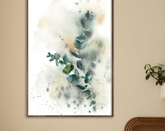 Green Eucalyptus Leaf Watercolor Print, Botanical Painting, Leaves Canvas Print