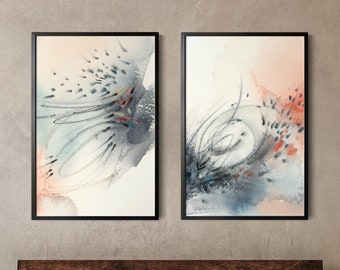 Pastel Colors Wall Prints in Canvas 2 Pieces Wall Decor Set, Abstract Paintings, Watercolor Prints Neutral Living Room or Bedroom Wall Art