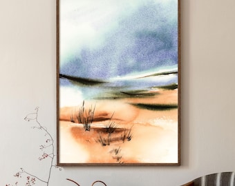 Minimalist Landscape Canvas Art Print, Abstract Nature Painting, Landscape Watercolor Print