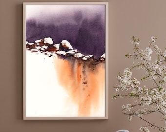 Minimalist Desert Landscape Canvas Art Print, Abstract Nature Painting, Purple Sand Watercolor Print