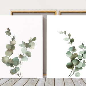 Set of 2 Canvas Prints, Eucalyptus Wall Art, Evergreen Botanical Art, Large Wall Art, Nature Indoor Greenery Wall Decor, Framed Print Set