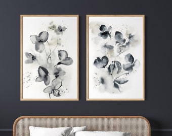 Abstract Florals Painting, 2 Canvas Prints Set Gallery Wall, Neutral Tones Wall Decor, Bedroom Wall Hanging, Set of 2 Canvas Art Prints