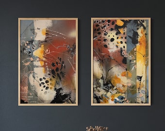 Set of 2 Abstract Canvas Prints, Terracotta Grey Abstract Paintings, 2 Pieces Wall Decor Art, Abstract Wall Art, Extra Large Sizes Prints