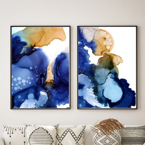 Abstract Wall Prints 2 Panels, Large Canvas Art Prints, Home Decoration, Jewel Tone Art, Bold Abstract Electric Blue Vibrant Wall Hangings