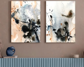 Abstract Canvas Prints 2 Pieces Wall Decor Set, Abstract Grey and Earthy Watercolor Prints, Abstract Paintings Wall Art