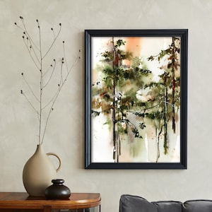 Spruce Trees Forest Canvas Print Wall Decor Art, Evergreen Trees Watercolor Painting, Landscape Art, Nature Print on Canvas Large Wall Art