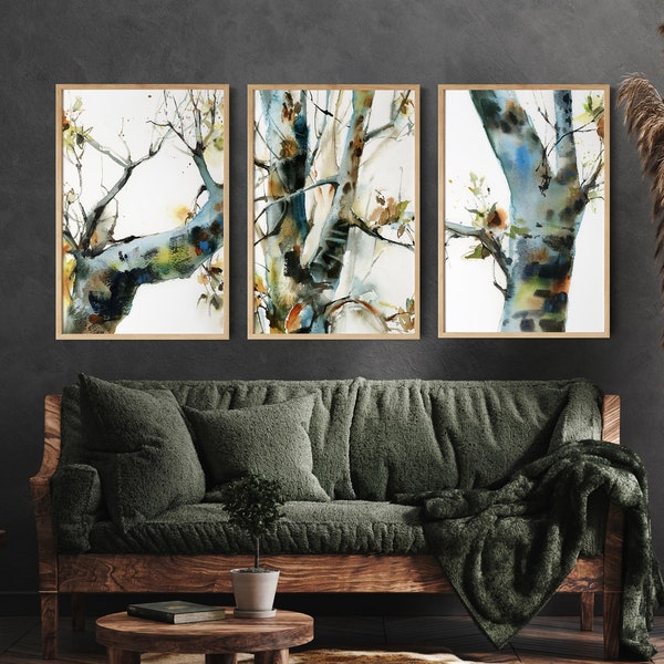 Forest Wall Prints, Tree Painting, 3 Prints Set, Canvas Wall Hangings, Nature Wall Decor, Canvas Art Prints, Gallery Wall 3 Panels Set