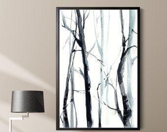 Trees Canvas Print, Minimalist Watercolor Painting, Nature Wall Art, Print on Canvas Wall Decor, Forest Wall Decor, Extra Large Hangings