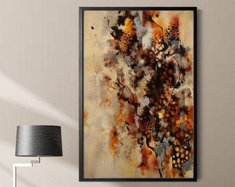 Abstract Canvas Art Print, Abstract Painting, Amber Burnt Orange Wall Hanging Decor