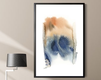 Blue and Burnt Orange Painting, Abstract Print on Canvas Wall Art, Abstract Minimalist Wall Decor, Extra Large Sizes Canvas Prints Art